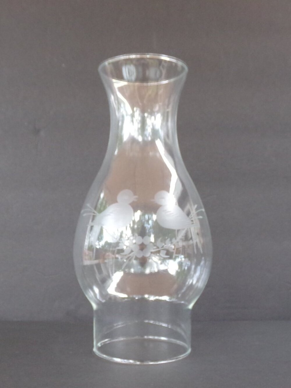 Hurricane Lamp Globe Oil Chimney Clear Etched Birds Replacement Glass Cover